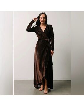 Baltic Born Serena Dress Brown Shimmer Wrap V Neck Christmas Fall Velvet Maxi XL